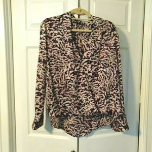 Apt. 9 Silky Faux Wrap Blouse, XL Pink and Deep Purple, EUC